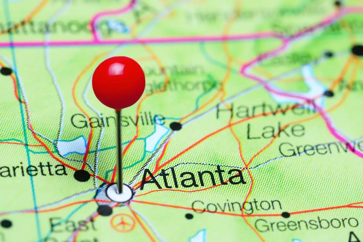 Atlanta Pinned on Map Georgia